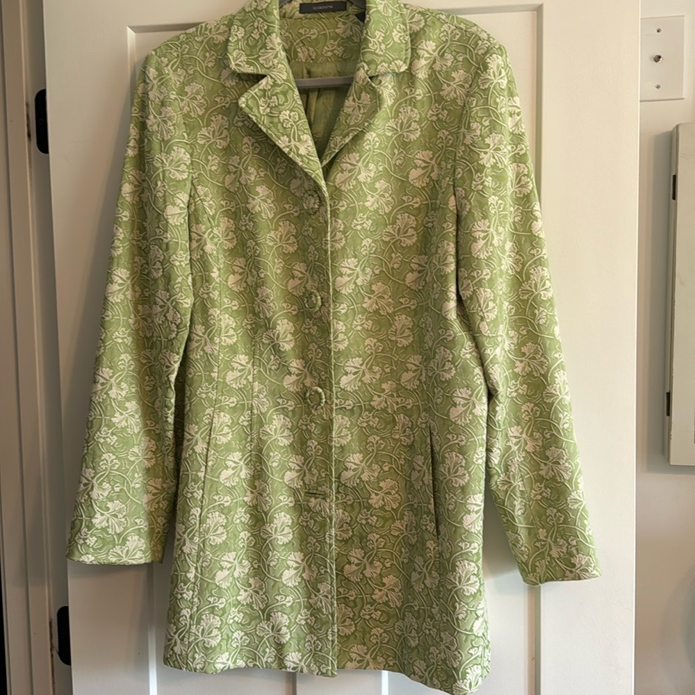 Liz Claiborne size 16 lime green embossed white flowers leaf’s Vtg coat jacket